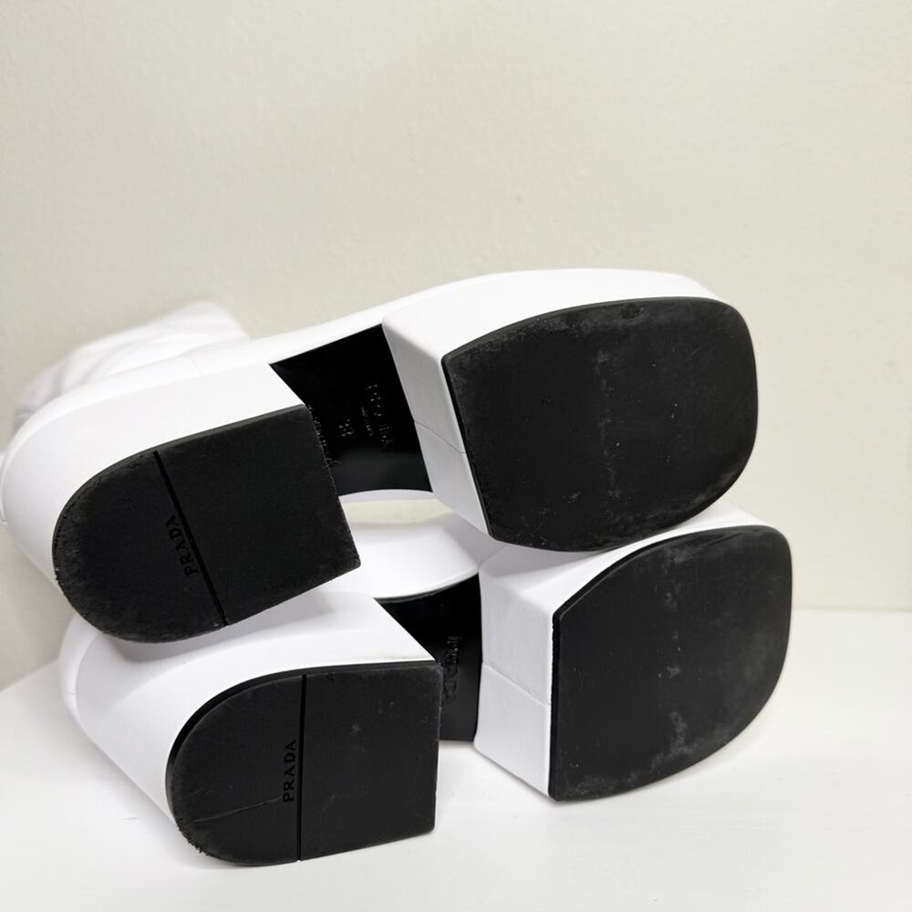 Prada Nappa Tech Triangle Logo White Chunky Platform Block Heel Boots IT Size 38 - Picture 13 of 16